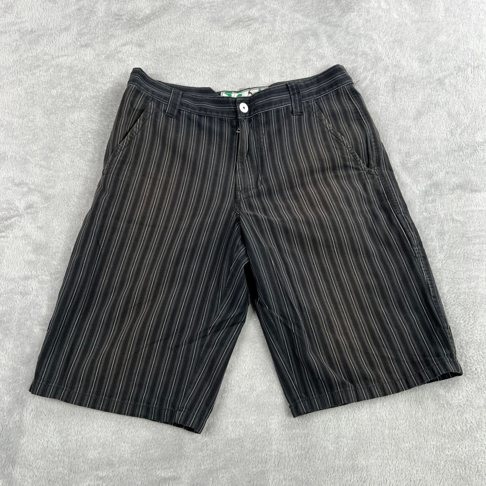 VTG Vurt Pinstripe Skate Shorts 30 Grey Black Y2K Streetwear Goth Baggy Opium
